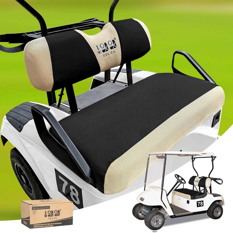10L0L Golf Cart Seat Covers Kit - Universal Fit for EZGO TXT/RXV Front Seats | Breathable Mesh Fabric | Easy Installation | Black & Beige (No Staples Required)â€‹â€‹ - Image 1